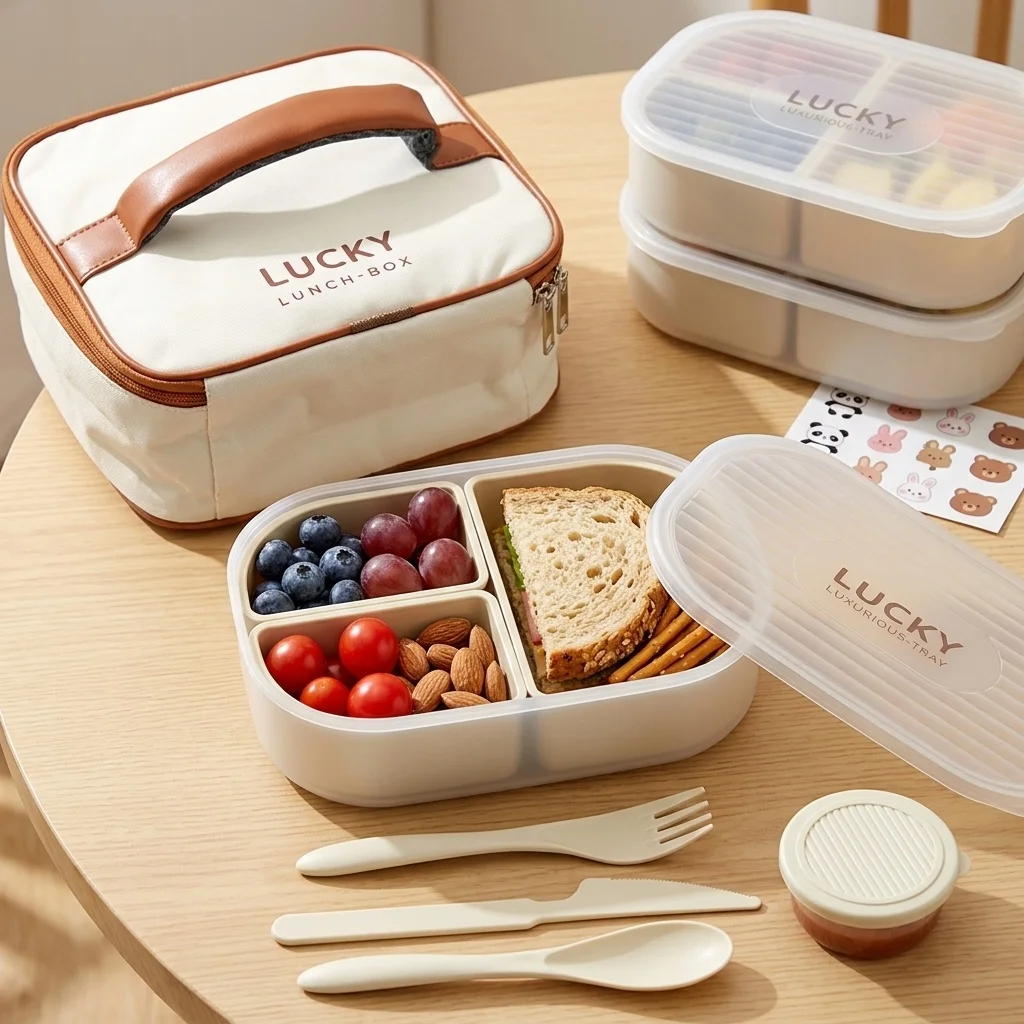 Portable Divided Plastic Lunch Container For Kids Student Removable 3 Grids Bento Lunch Box For School Picnic Microwave Safe