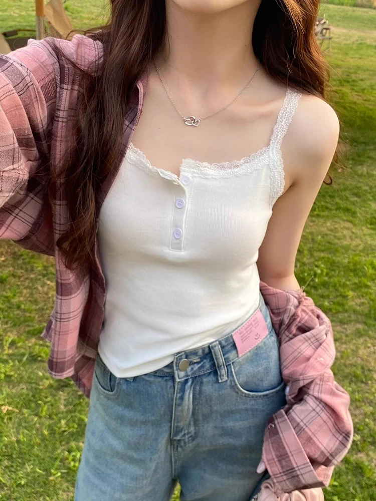 Crop Top met kanten rand Dames Slim Fit ort Svel T-shirt Faionable Innerwear Bovenkleding Zomer Trendy katoenmix