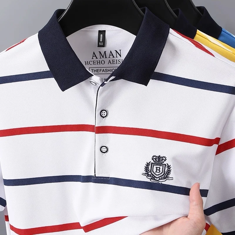 الرجال نموذج جديد فاخر قصيرة الأكمام قميص بولو التلبيب التطريز النمط البريطاني تيشيرت صيفي الترفيه موضة الرجال الملابس بلايز #2