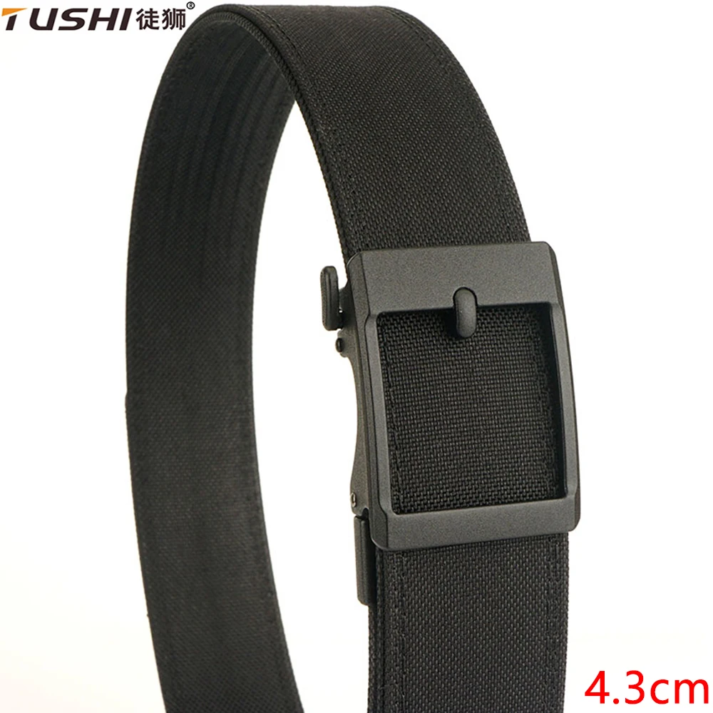 TUSHI 4.3cm Hard Military Belt for Men Metal Automatic Buckle Tactical Gun Belt 1100D Nylon Outdoor IPSC Casual Waistband Male