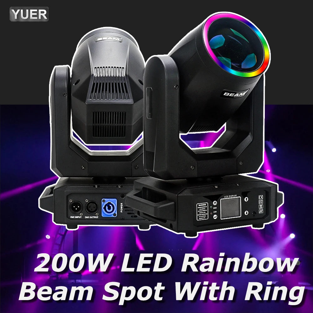 

200W LED Moving Head Light With Ring Beam+Spot+18 Rotating Prisms+Rainbow 12 Gobo 8 Color Effect Dj Dmx Stage Light Disco Bar