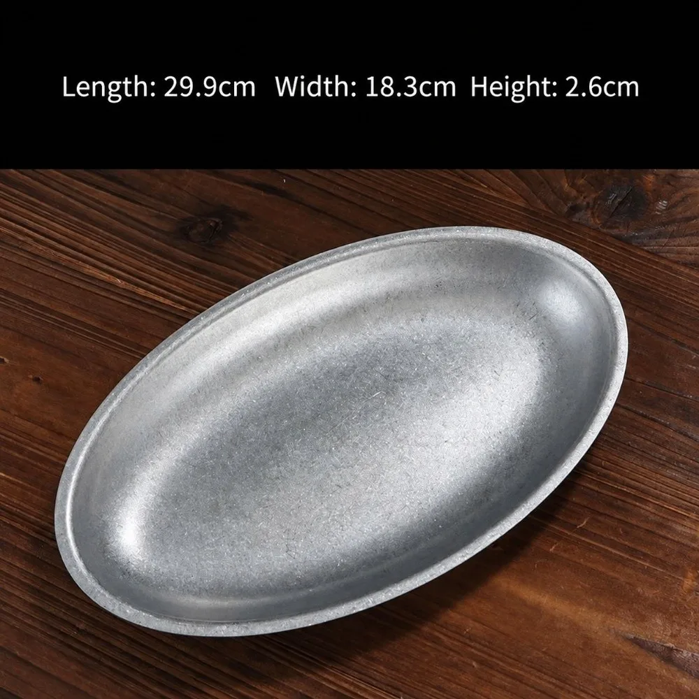 Stainless Steel Vintage Tableware Frosted Dish Stackable Metal Dinner Plate Round Durable Dessert Plate Set French Restaurant