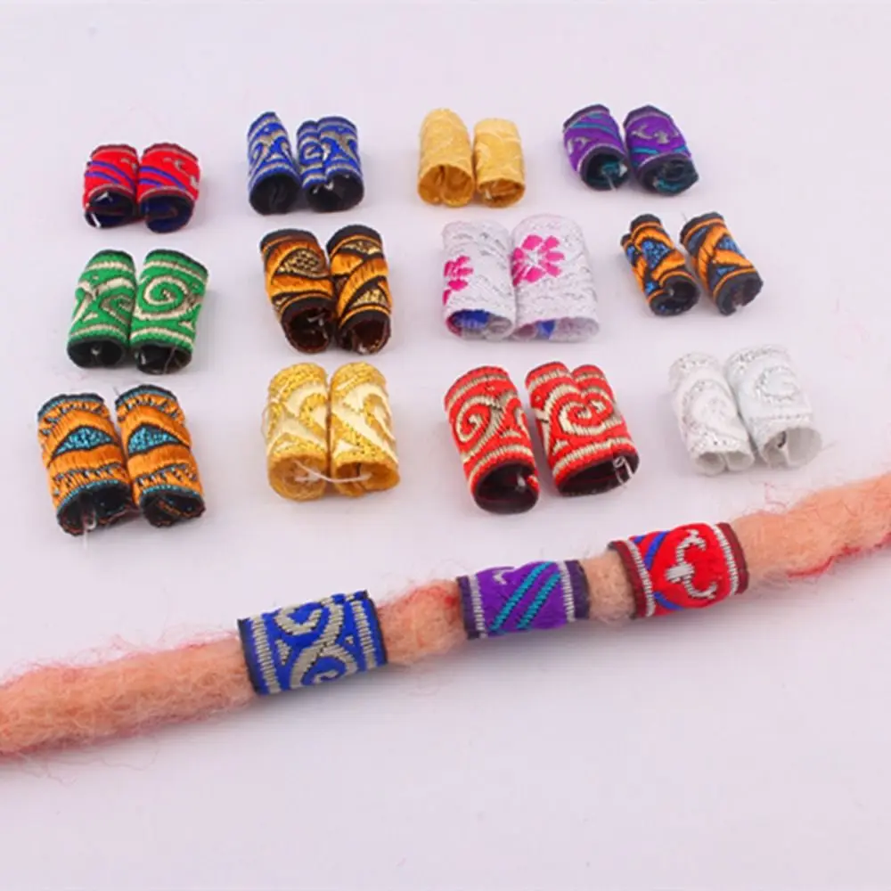 10Pcs/Set Mini Fabric Hair Braid Beads Reggae Hiphop Colorful Cloth Dreadlock Beads Embroidery Decoration African