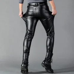 Men's Leather Pants Skinny Fit Elastic Fashion PU Leather Biker's Trousers Nightclub Party & Dance Pants Thin