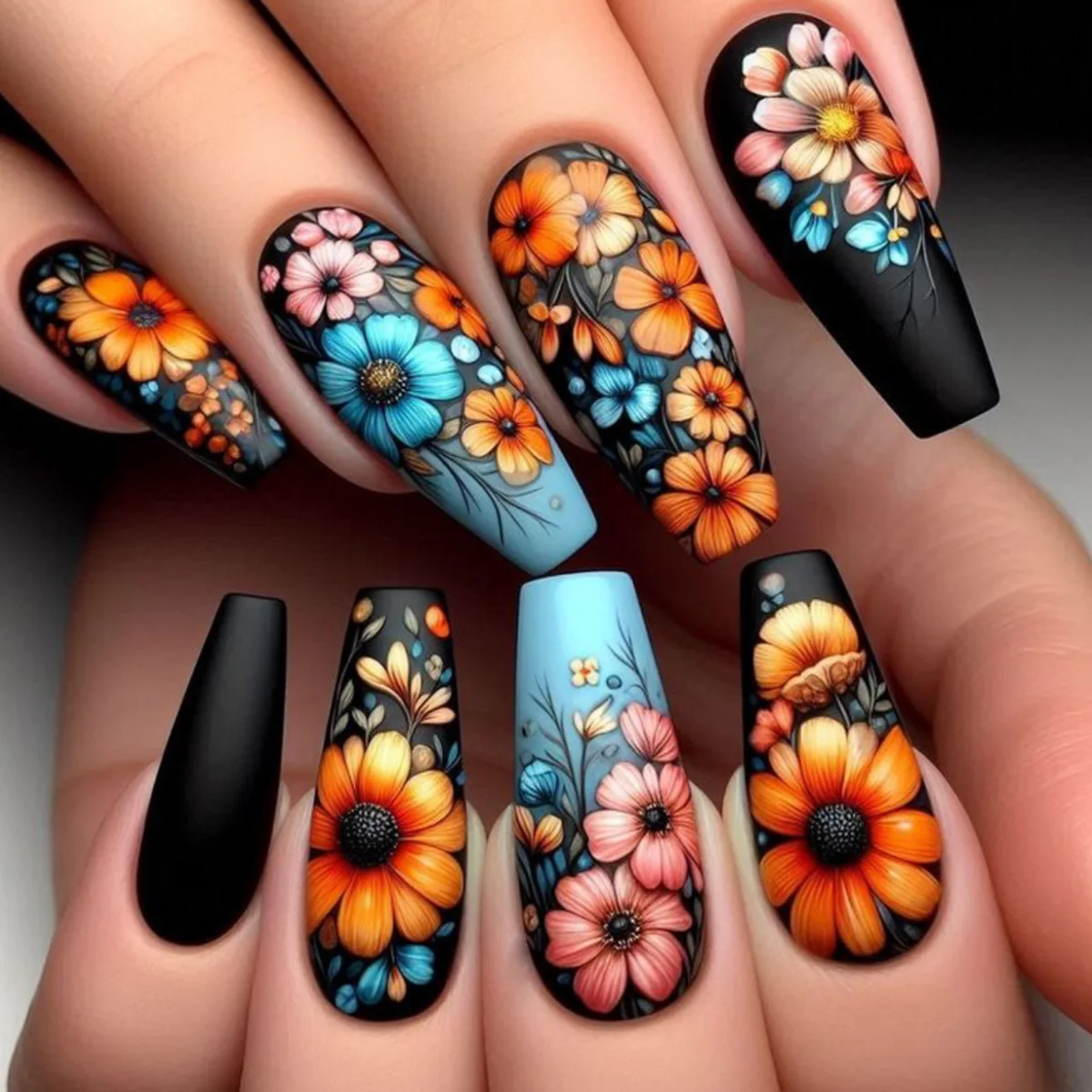 24Pcs Purple Press on Nails Flower Designs Almond Fake Nails Diamond Decor Woman Lady Wearable Manicure False Nails Tips