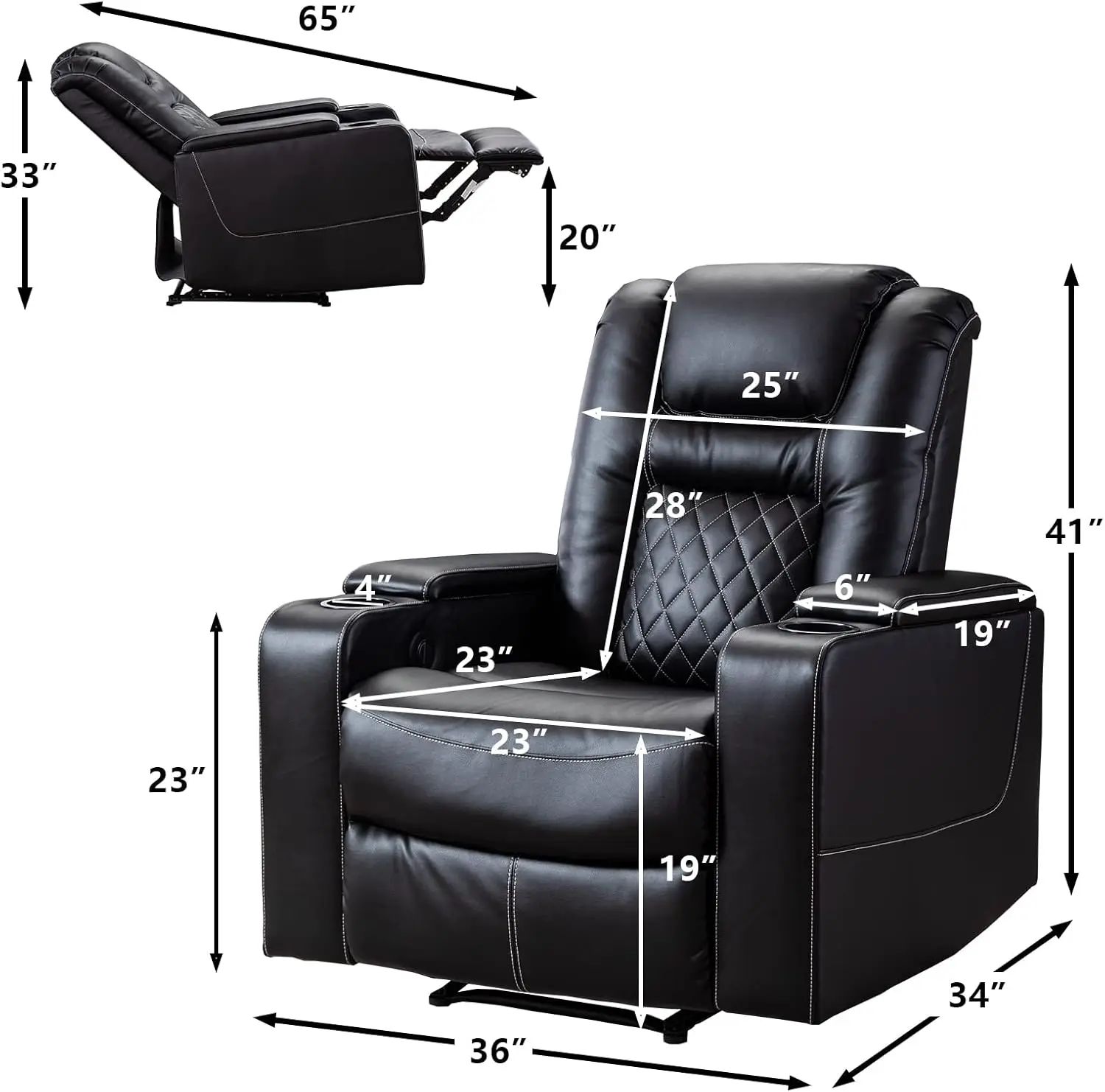 Electric Power Recliner Chair with USB Ports and Cup Holders, Breathable Leather Home Theater Seating with Hidden Arm Storage (B