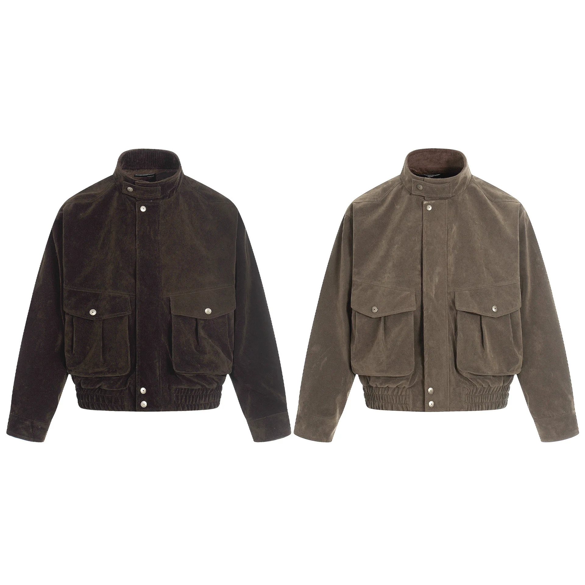 

American Sle Retro Jaet Outerwear Men's Casual Loose Stand Collar All-Match Top Polyester Fabric Long Sve Coat