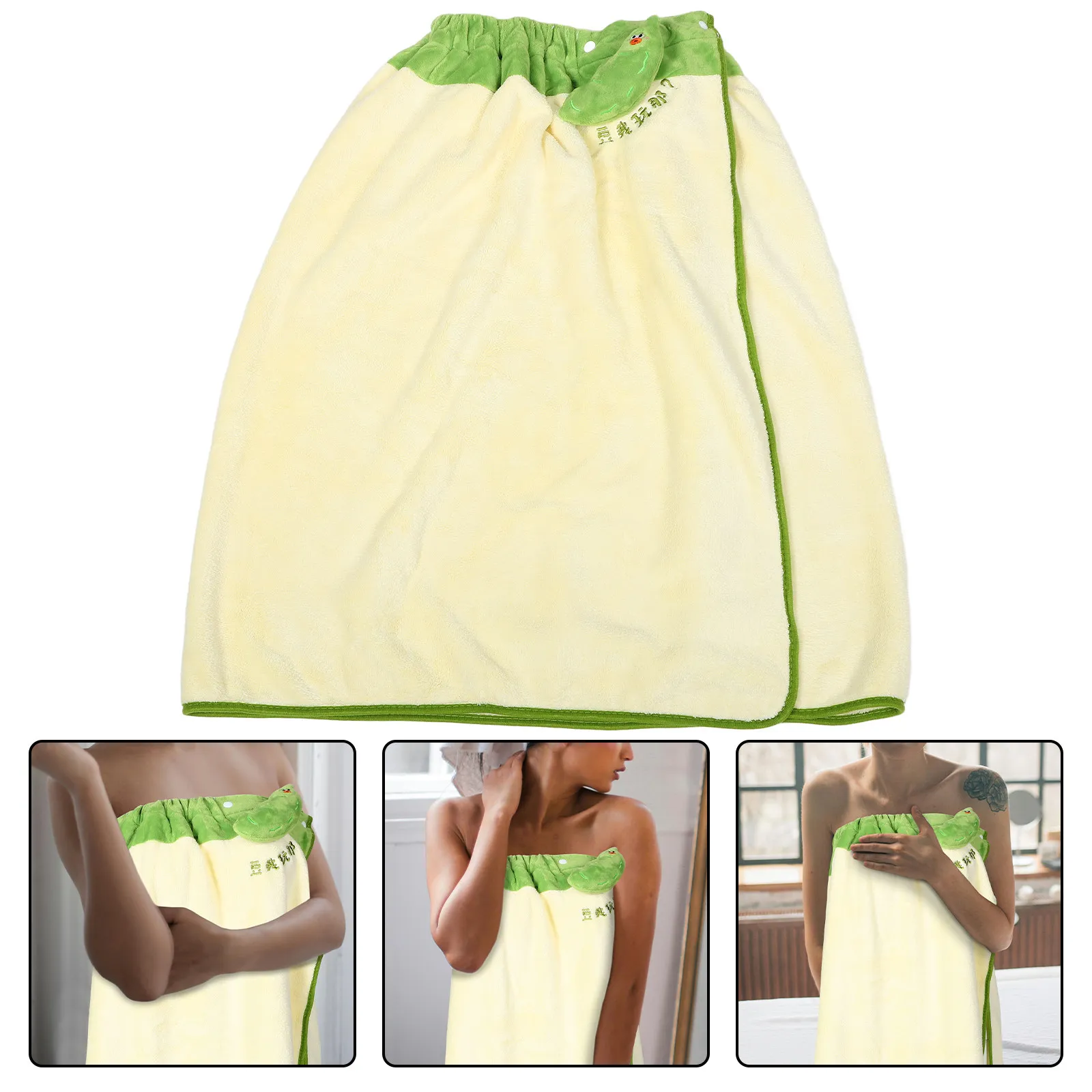 Women's Bath Wrap Towel Coral Fleece Soft Absorbent Button Closure Warm After Shower Robe Spa Dressing Gown Wrap