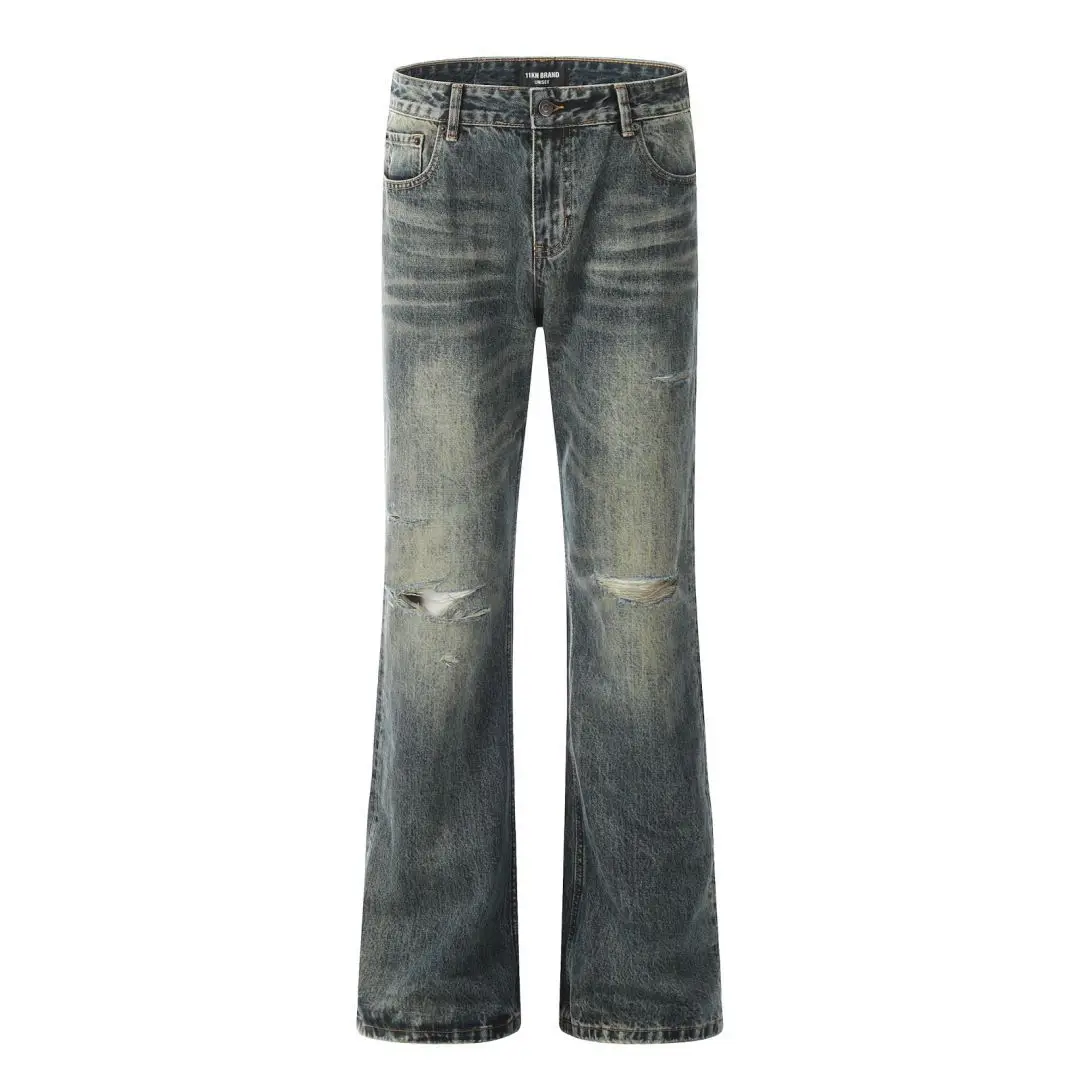 

American Sle Distred Flared Denim Jeans Men Women Retro Blue Cleanfit Simple Casual Slimming Straight Leg Jeans