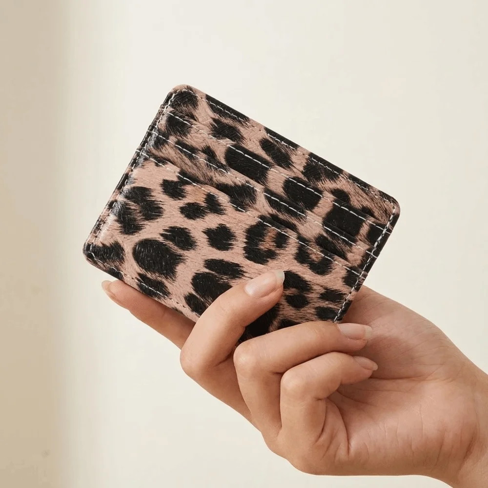 Pu Leather Leopard Print Card Holder Ultra-thin Mini Bank Card Case Multi-functional Slim Credit Card Holder Men/Women