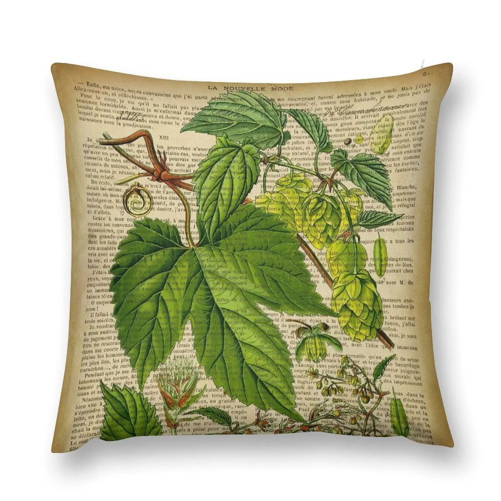 

Botanical print, on old book page - hops Throw Pillow Sofas Covers Cushions Cover Cushions For Sofa Luxury Pillow Cover pillow