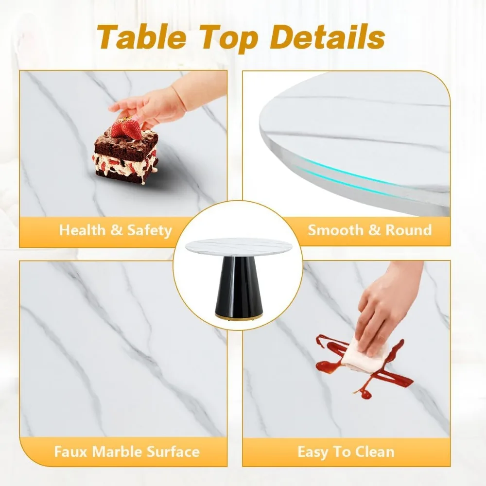 Round Dining Table, 45" White Dining Table, Breakfast Nook Table, Modern Round Dining Room Table (White, 45'' Round Table)