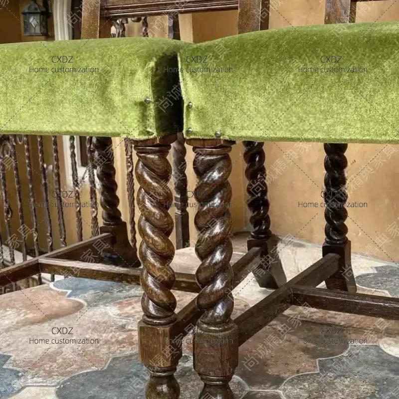 Retro Solid Wood Dining Chair with Carved Floral Details High Back Leisure Armchair for Living Room Club Homestay and Study