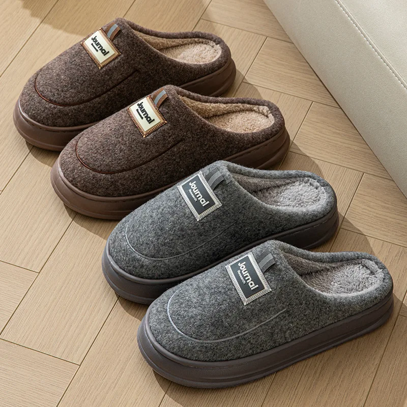 Pantoufles d'intérieur en coton pour hommes, grande taille 50-51, peluche douce, antidérapantes, chaussures de maison pour couples, hiver et automne, diapositives moelleuses au sol pour la maison