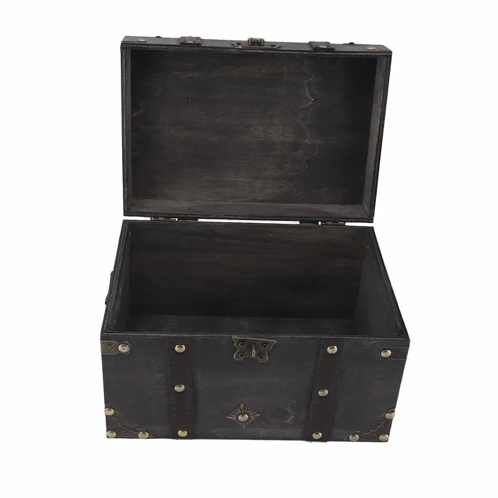 Grey Wooden Storage Box Large Red Decorative Treasure Chest Lockable Lid Exquisite Antique Storage Box For Trinkets