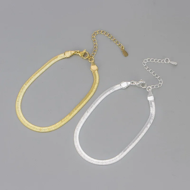 

Браслеты из стерлингового серебра 925 пробы для женщин и мужчин, аксессуары на веревке, Золотая цепочка в виде змеи, гладкий кулон, вечерние ювелирные изделия, подарок