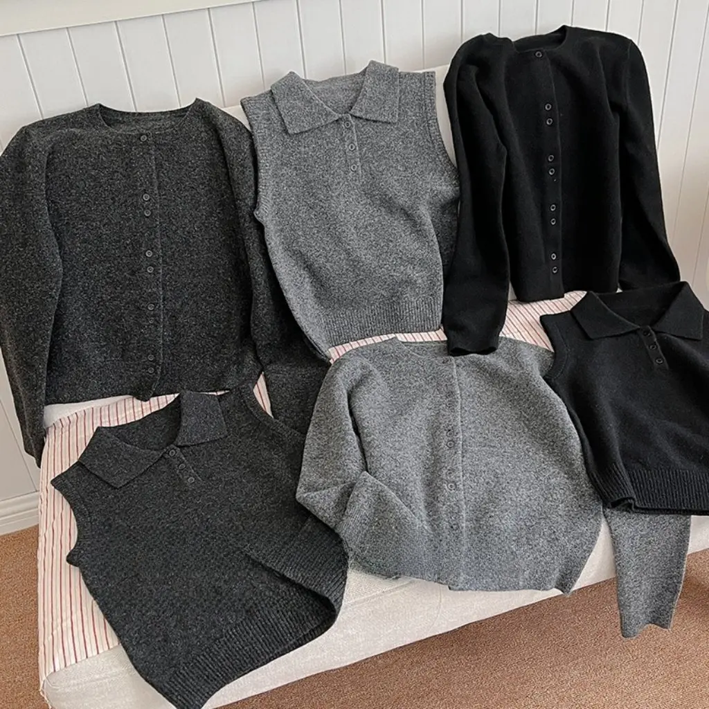 

Шерстяной жилет в британском стиле, женская трикотажная внутренняя рубашка с воротником-поло, осень-зима, теплый топ без рукавов, модная повседневная одежда