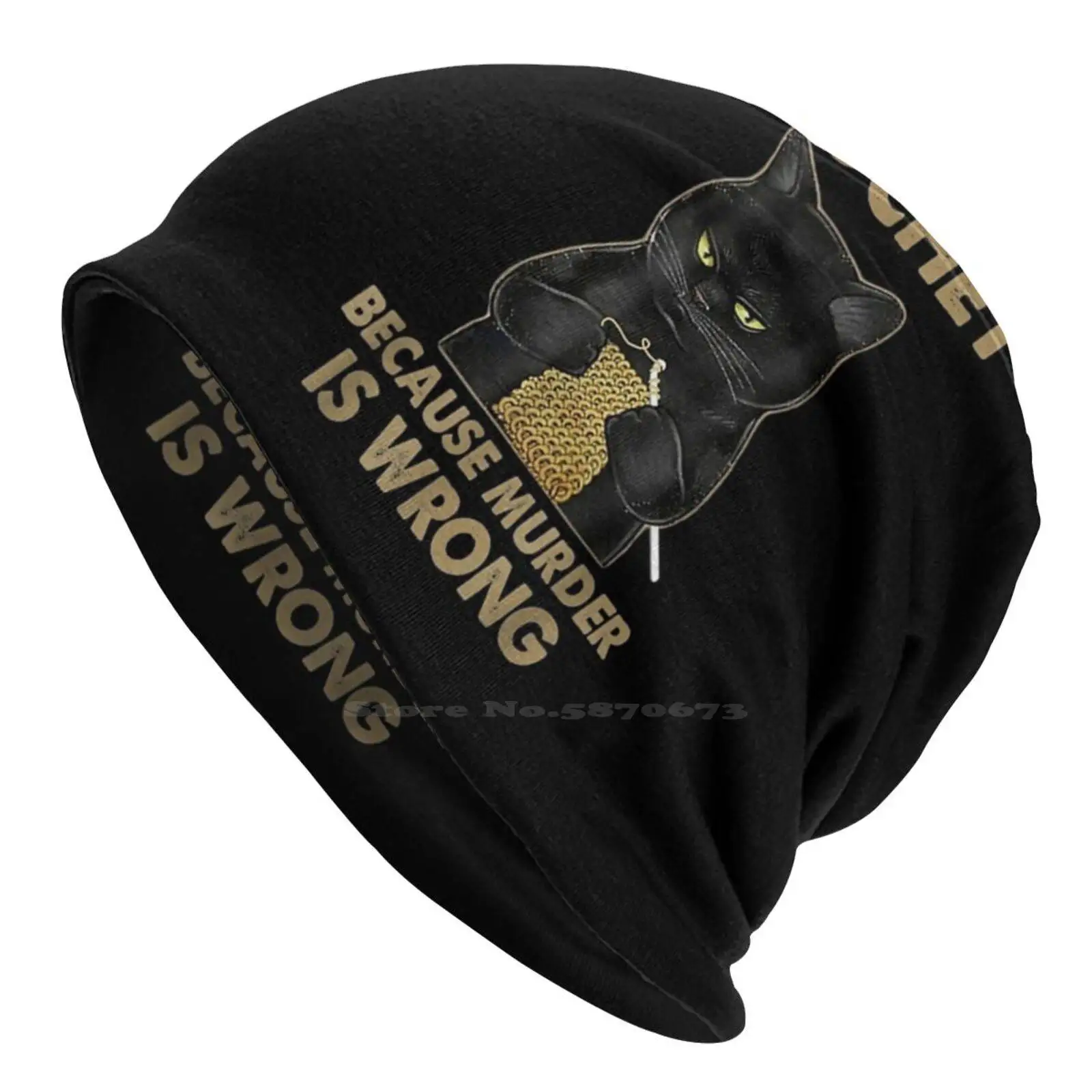 Crochet-Because-Murder-Is-Wrong-Crochet-Black-Cat-Yarn Knitted Hat Warm Beanie Outdoor Caps Yarn Womens California Dreaming