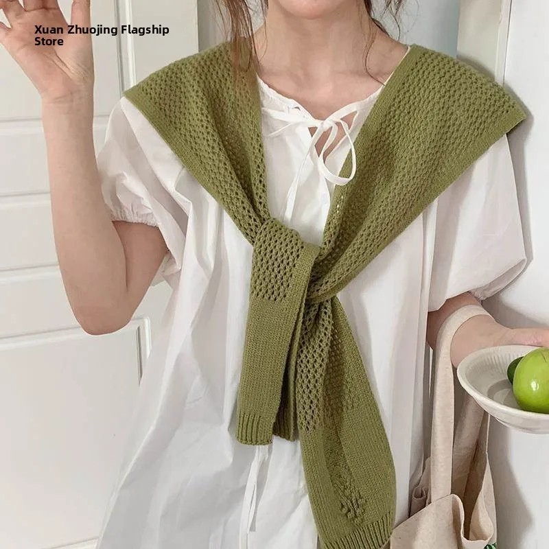 

Women's Hollow out Knitted Shawl Lightweight Fashionable Spring Autumn Outerwear Cotton Material Warmth Providing