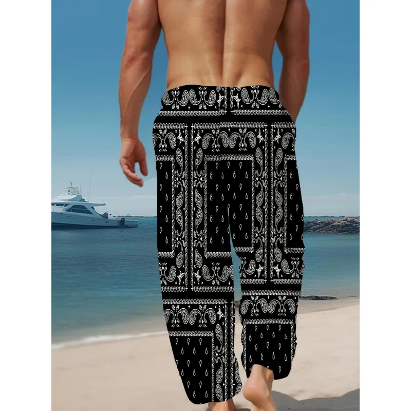 ผู้ชายฤดูใบไม้ผลิและฤดูใบไม้ร่วงแฟชั่นกางเกงลำลองสไตล์ชาติพันธุ์รูปแบบการพิมพ์ Drawstring สบายๆน้ำหนักเบากลางแจ้งสำหรับฤดูร้อน
