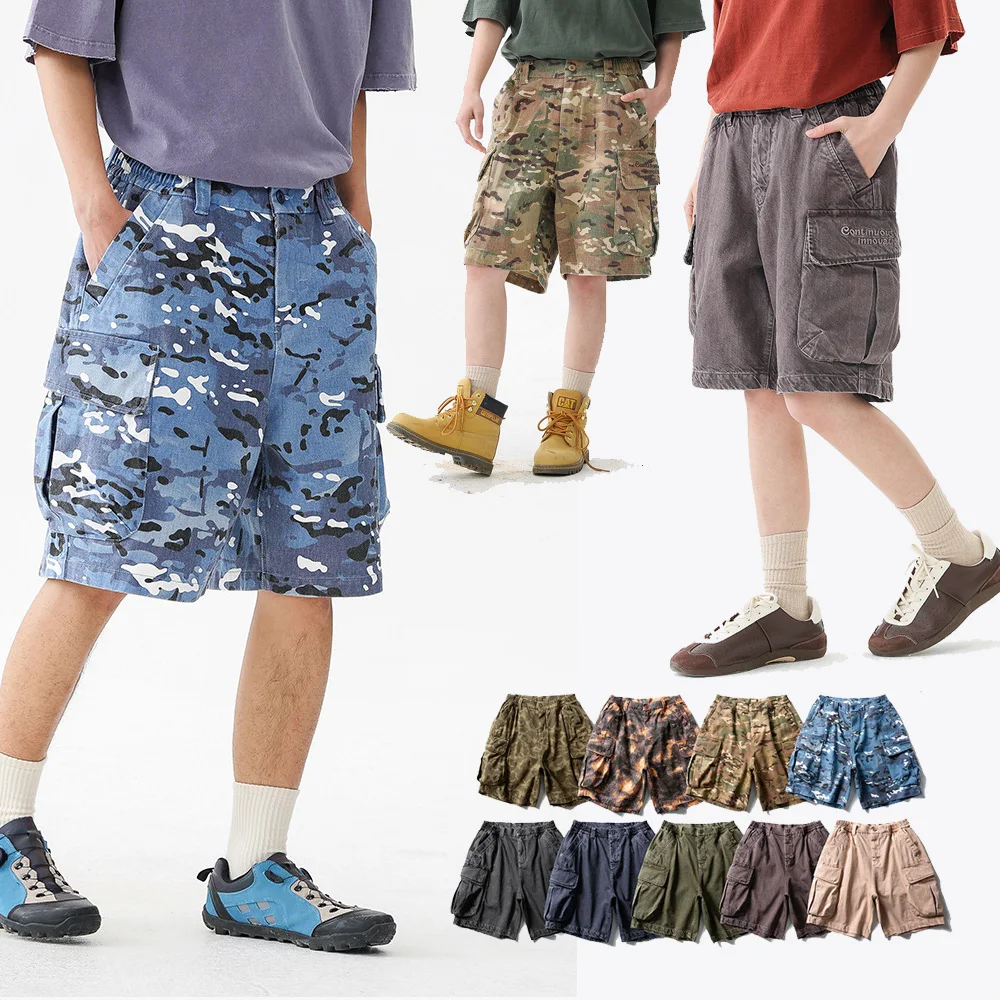Outdoor Pure Cotton Shorts Men Women Summer Streetwear Loose Casual Wide Leg Cargo Shorts Cityboy Fashion Baggy Shorts Pant