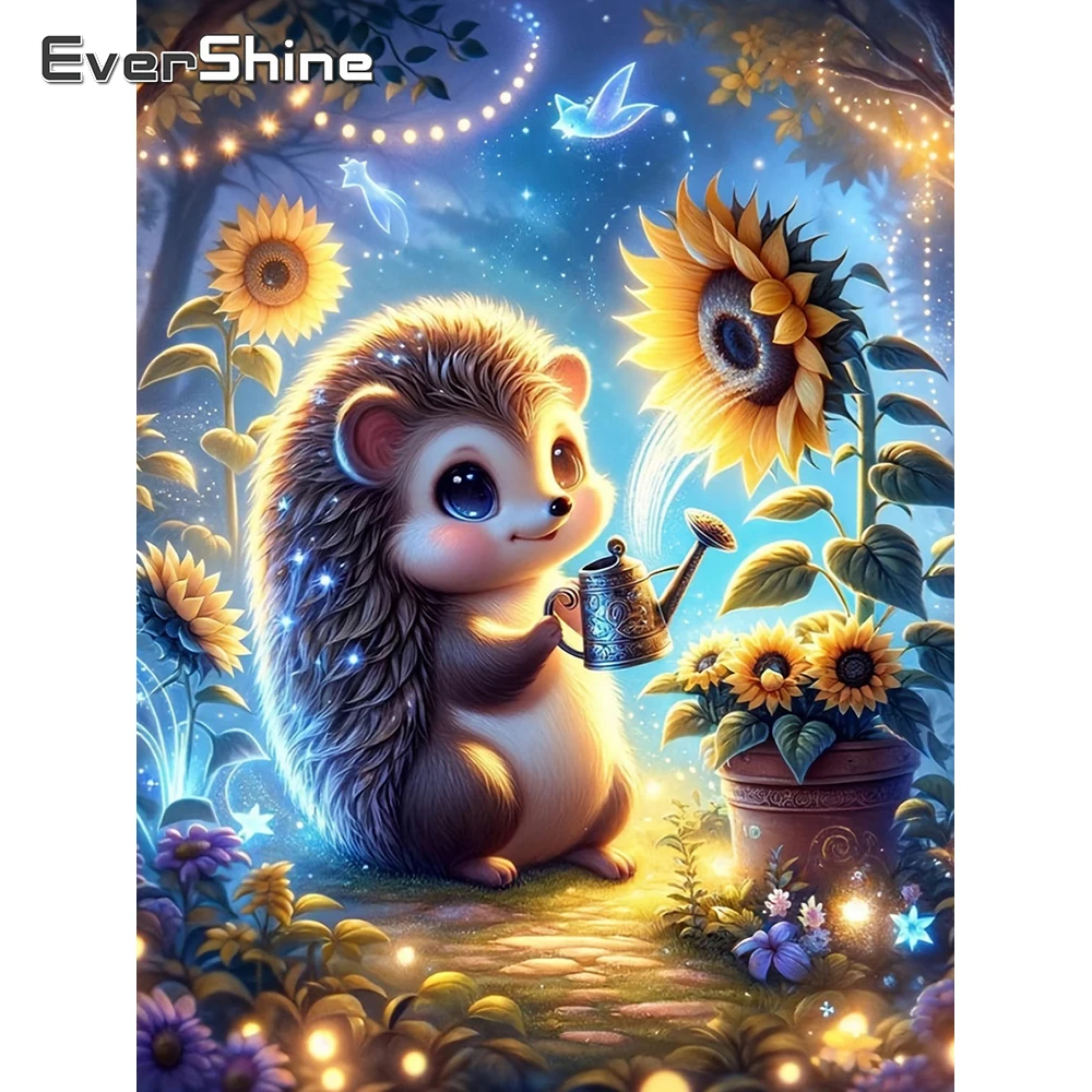 Evershine Diamant-Gemälde Igel-Bild aus Strass-Mosaik, Tier-Motiv, vollflächig, DIY-Stickerei, Sonnenblumen-Wandkunst