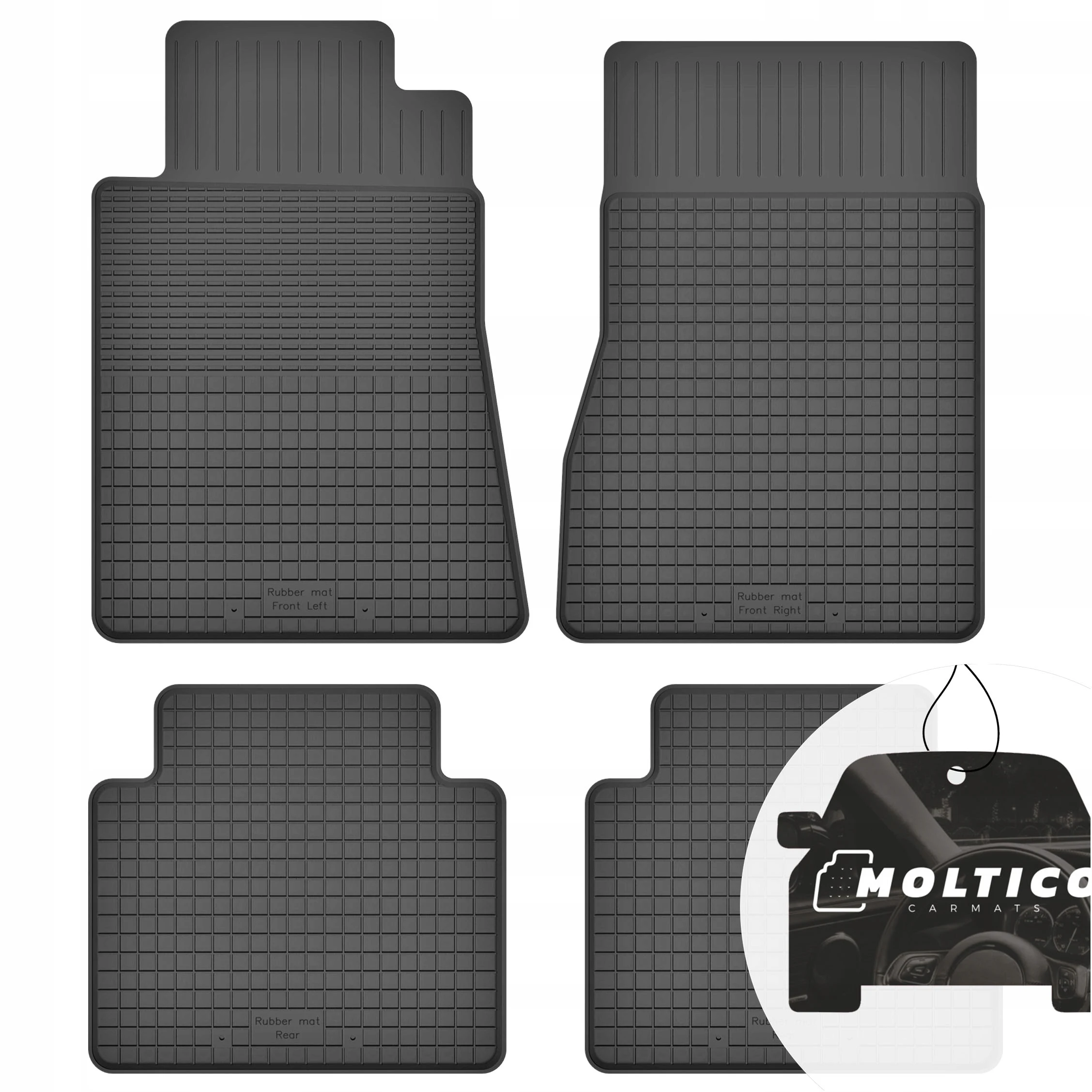 Rubberen matten, geschikt voor Mercedes E W124, bouwjaar 1985-1995, set inclusief rand.