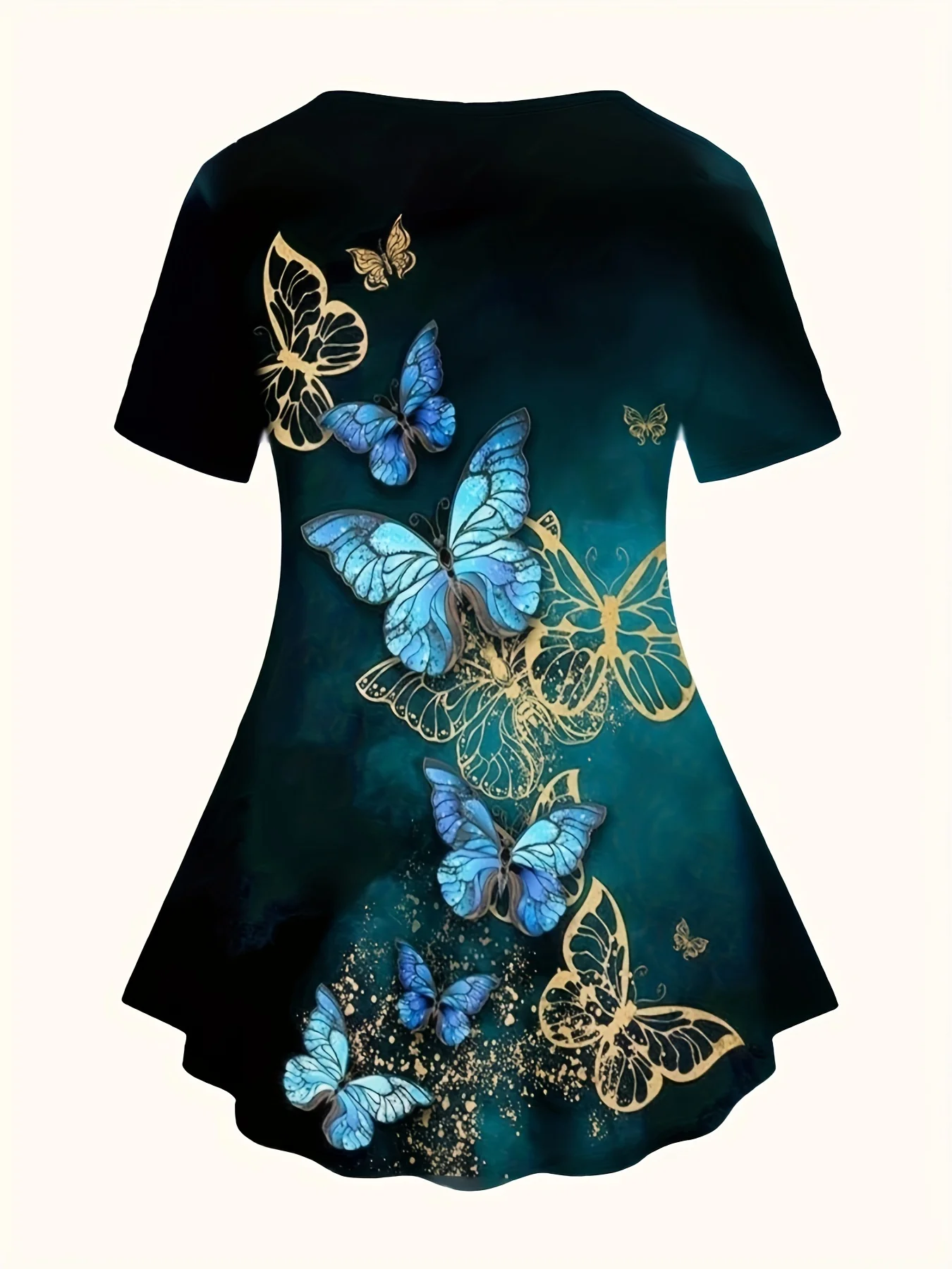 A two-piece set of casual and fashionable butterfly print pullover T-shirt and capri pants for Spring/Summer 2026