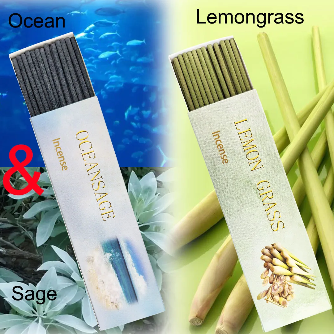 35Pcs/Box High-Quality Mixed Thick Incense Sticks, Ocean Misty Salty Scent Combined with Sage Fragrance to Create a Special Aroma Paired with Lemongrass Incense, a Must-Have for Home Decoration with Long-Lasting Fragrance