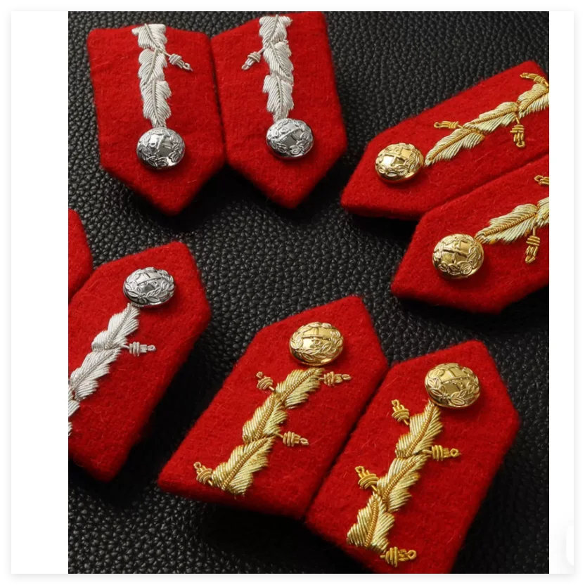 British metal wire gold thread Hand Embroidered Performance Uniform Collar Badge