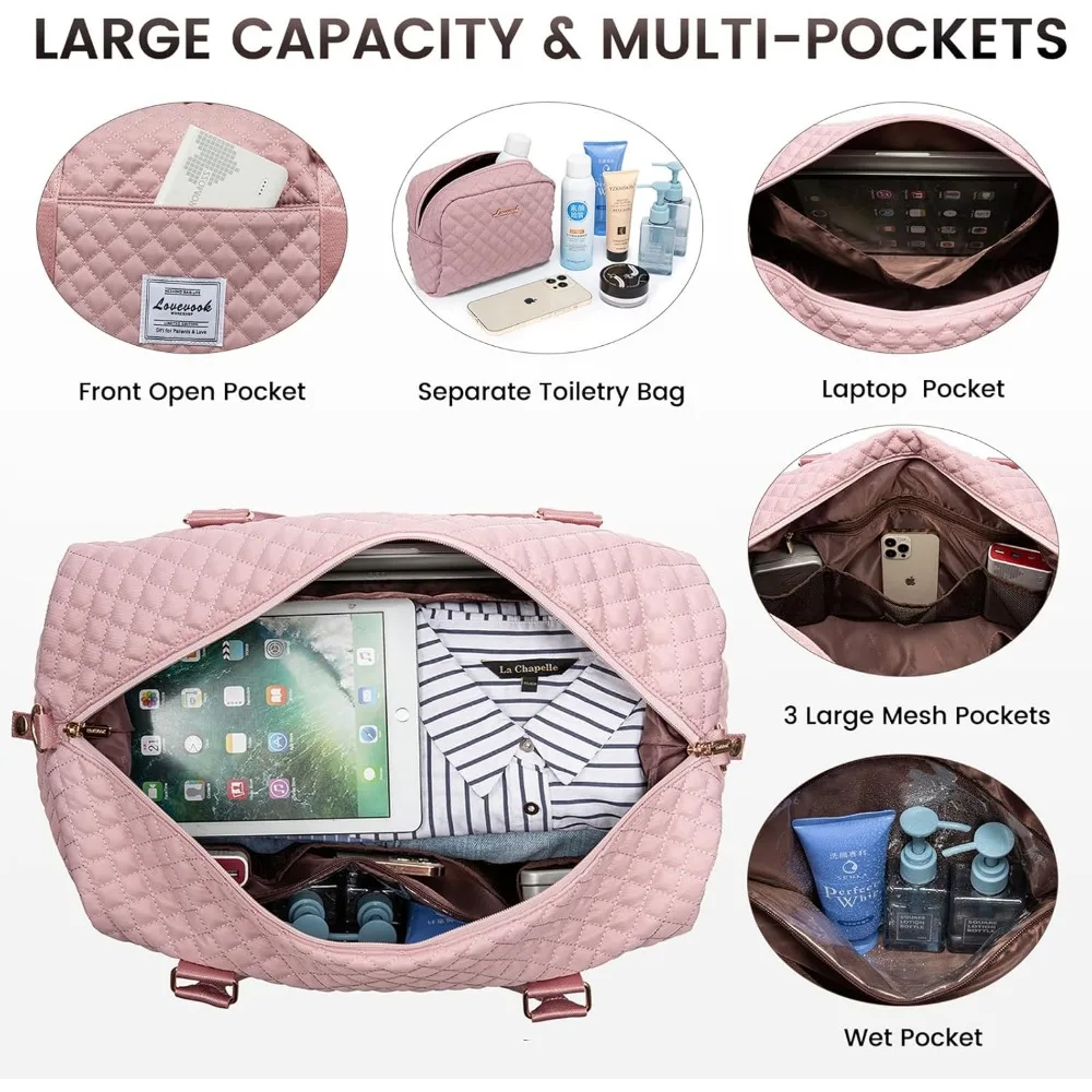 حقيبة نسائية من القماش الخشن لعطلة نهاية الأسبوع مع حجرة للأحذية، وحقيبة حمل طوال الليل، وحقيبة أدوات الزينة، وحقيبة صالة الألعاب الرياضية للسفر