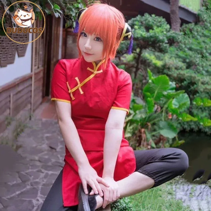 

Gintama/Silver Soul Kagura cosplay costume women Japanese anime Kagura Chinese dress wig cosplay kungfu wear cheongsam outfits