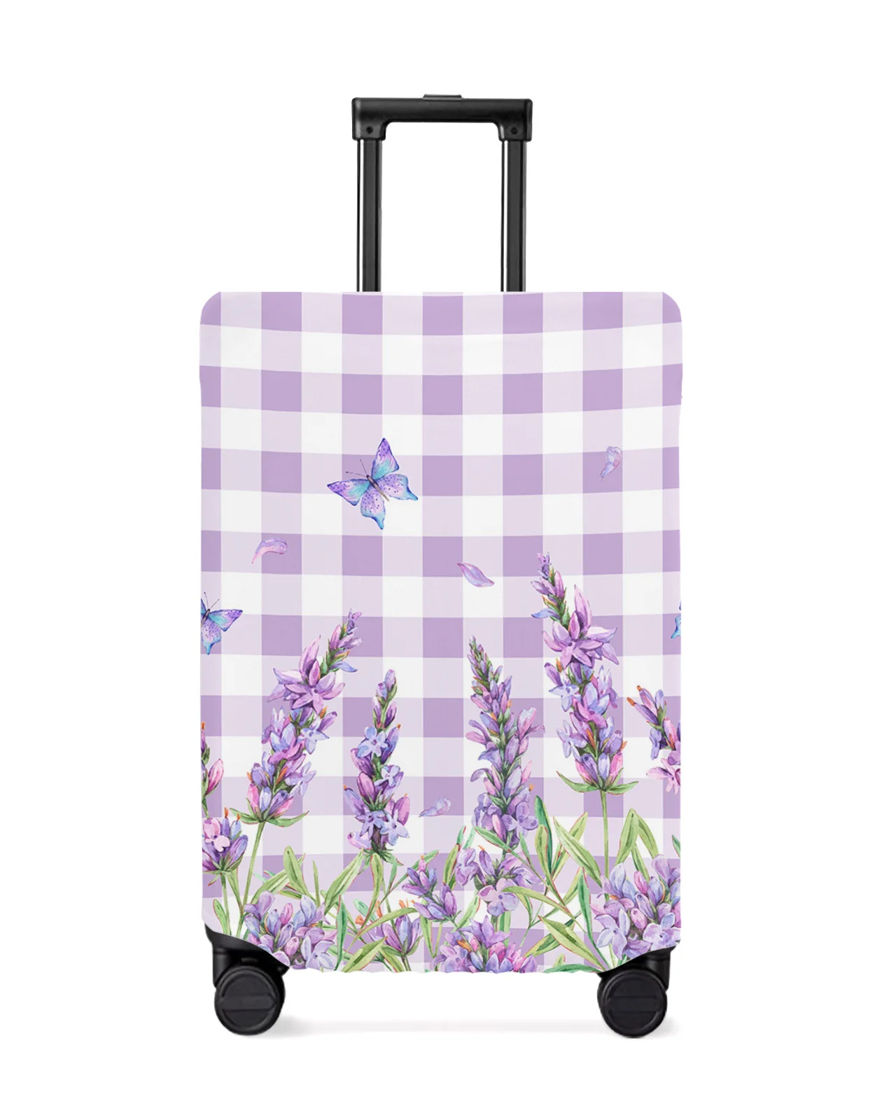 

Purple Lavender Flower Butterfly Purple Plaid Luggage Cover Stretch Baggage Dust Cover for 18-32 Inch Travel Suitcase Case