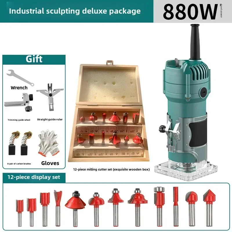 220V High-Power Electric Trimmer for Woodworking, Slotting, Bending Tool with Multiple Functions for Home Use