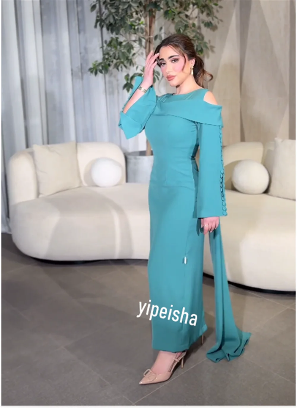 Ball Dress Saudi Arabia Prom Jersey Button Cocktail Party A-line Off-the-shoulder Bespoke Occasion Gown Midi Dresses