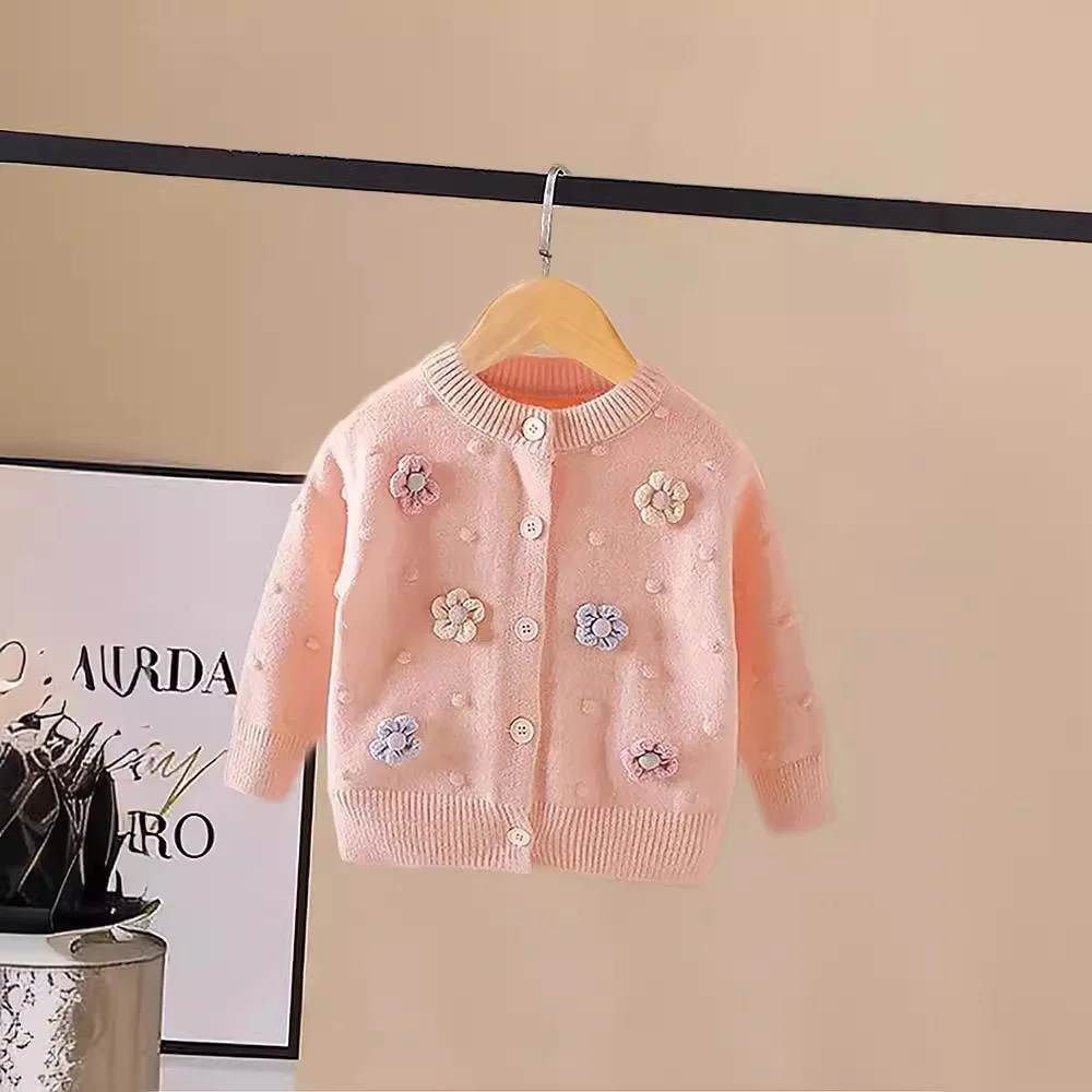 Fall Little Girl Casual Flower Sweater Baby Girl Toddler Cute Cardigan Knitwear Spring Kids Party Gift Princess Outfit Sweaters