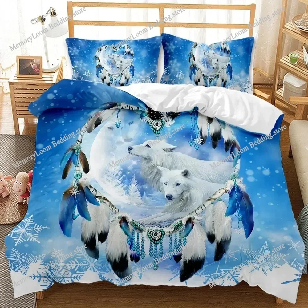 Dream Catcher Duvet Cover Set White Horse Forest Dream Catcher Blue Bedding Set Double Queen King Size Polyester Qulit Cover