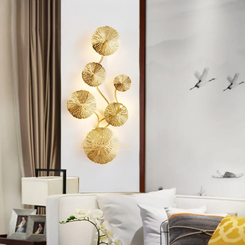 Gold LED Wall Lights Lotus Leaf Wall Lamps Living Room Bedroom Bedside Light Home Deocr Wall Sconces Loft Decor Lighting Fixture