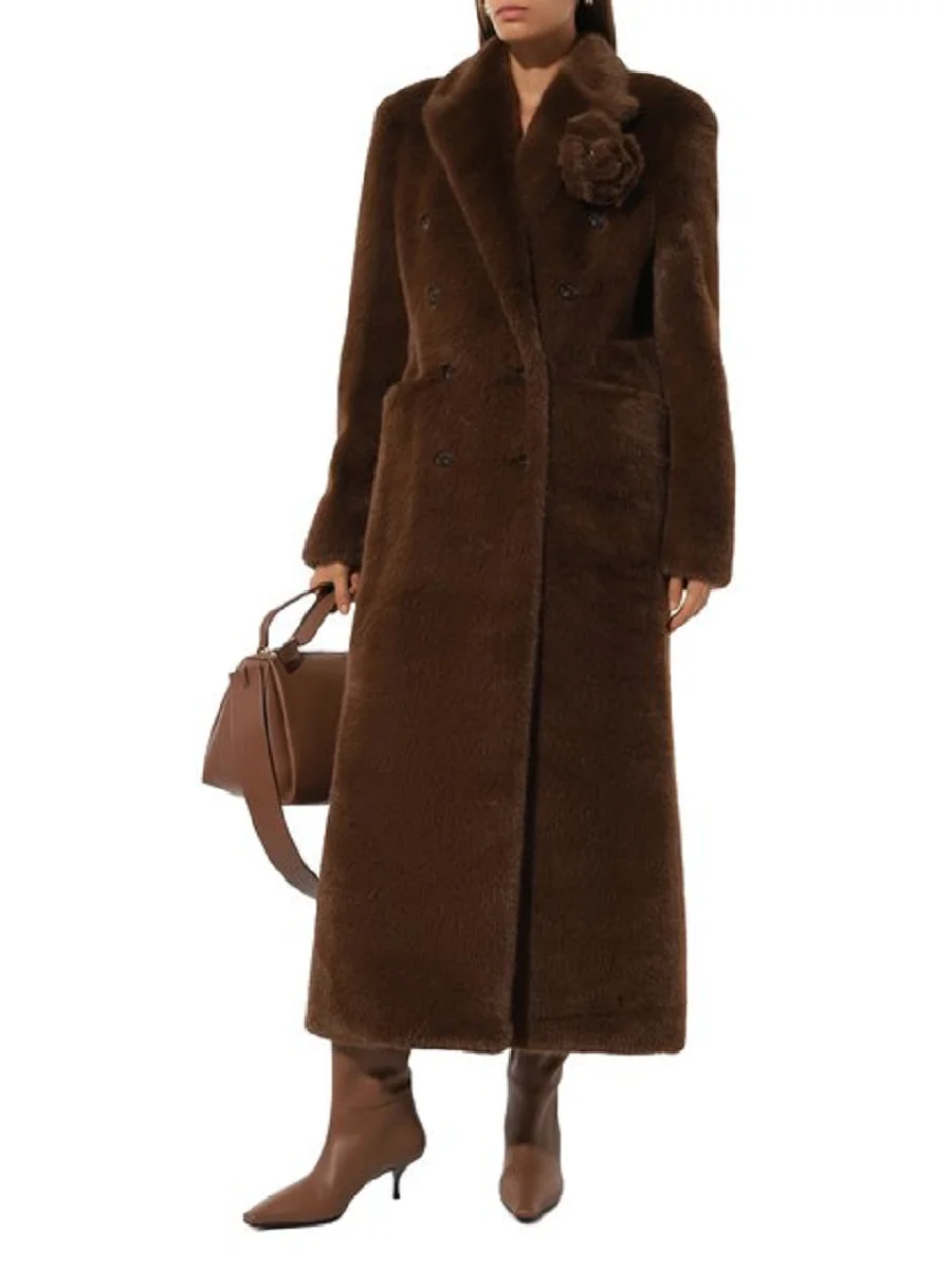 

Зимнее женское меховое пальто 2024, двубортный повседневный женский костюм с аппликацией, плащ y2k, новая модная куртка высокого качества, бюстгальтер