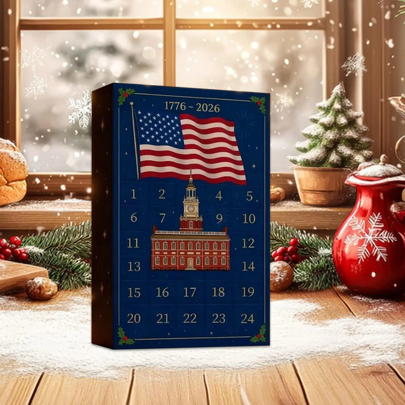 

Christmas Patriotic Advent Calendar - 24 Days 2D Acrylic Holiday Countdown Ornament for Veterans, History Lovers for Wall Mantel