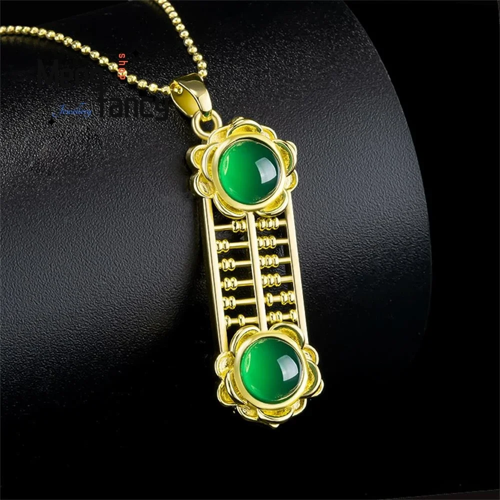 Genuine Natural Chalcedony Green Agate Abacus Copper Gold Plated Pendant Exquisite High-grade Fashion Fine Jewelry Holiday Gifts