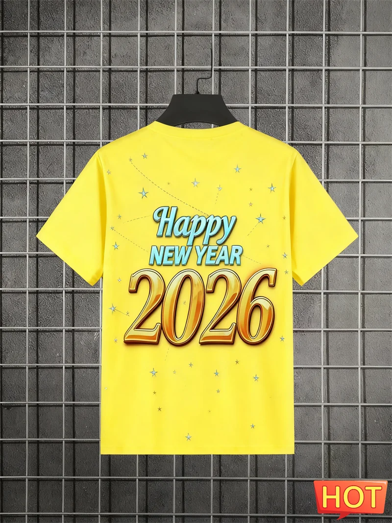 

2026 Новогодние футболки с графическим фейерверком, модные мужские и женские футболки с короткими рукавами и 3D принтом, свободные дышащие футболки с круглым вырезом, топы