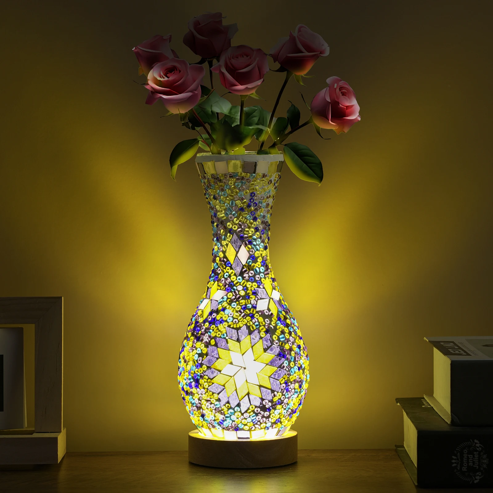 

Stylish Turkish Mosaic Table Lamp Glass Vase Light with USB Power for Living Room or Bedroom Decoration