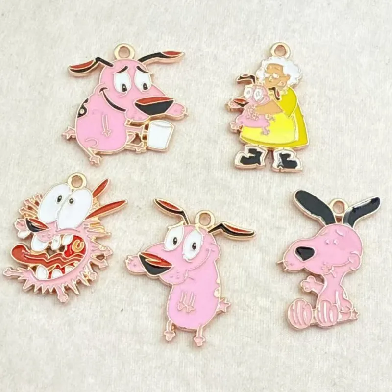 10pcs Cartoon Pink Dog Cute Anime Courage Cowardly Puppy Alloy Pendant Anime DIY Creative Fashion Jewelry Accessories Gift