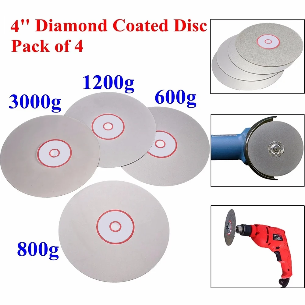 4pcs 4 Inch 100mm Emery Coated Flat Lap Wheels 600-3000 Grit Grinding Polishing Discs For Lapidary Jewelry For Crystal For Agate