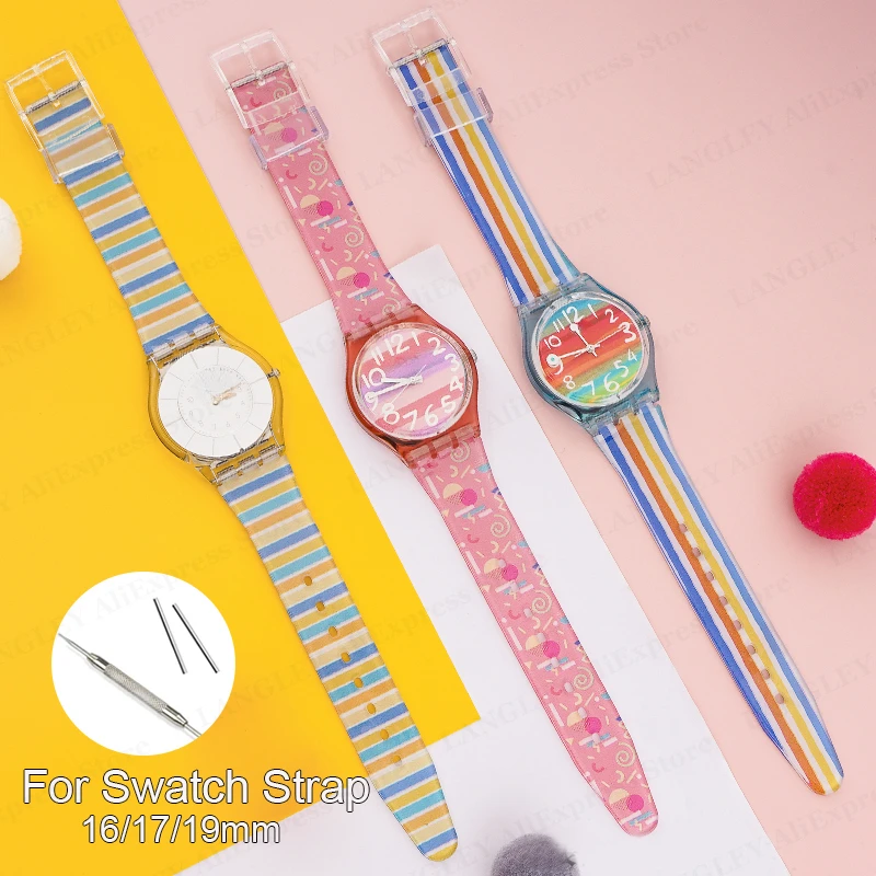 For Swatch Silicone Watchband 16mm 17mm 19mm PVC Strap Soft Jelly Color Waterproof Sport Rubber Women Bracelet Watch Accessories