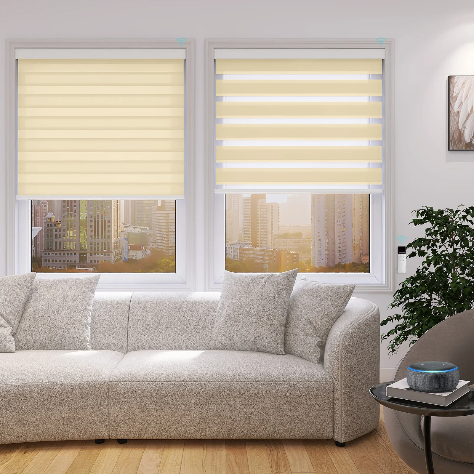 ZSTARR Modern PVC Polyester Pinhole Fabric Electric Motor Smart Built-in Blinds Shades Shutters Spring Zebra Blinds for Hotels