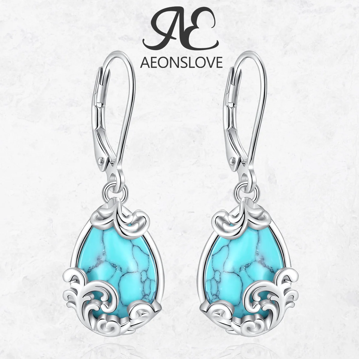 

AEONSLOVE 925 Sterling Silver Turquoise Filigree Teardrop Drop Dangle Earrings Handmade Leverback Earrings Jewelry for Women