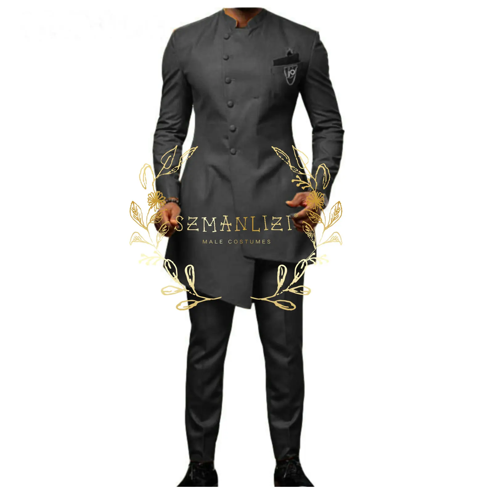 Latest Coat Pants Designs Stand Collar Best Man Slim Fit Oil Green Groom Men Suits Wedding Blazer Male Prom Tuxedos Costume