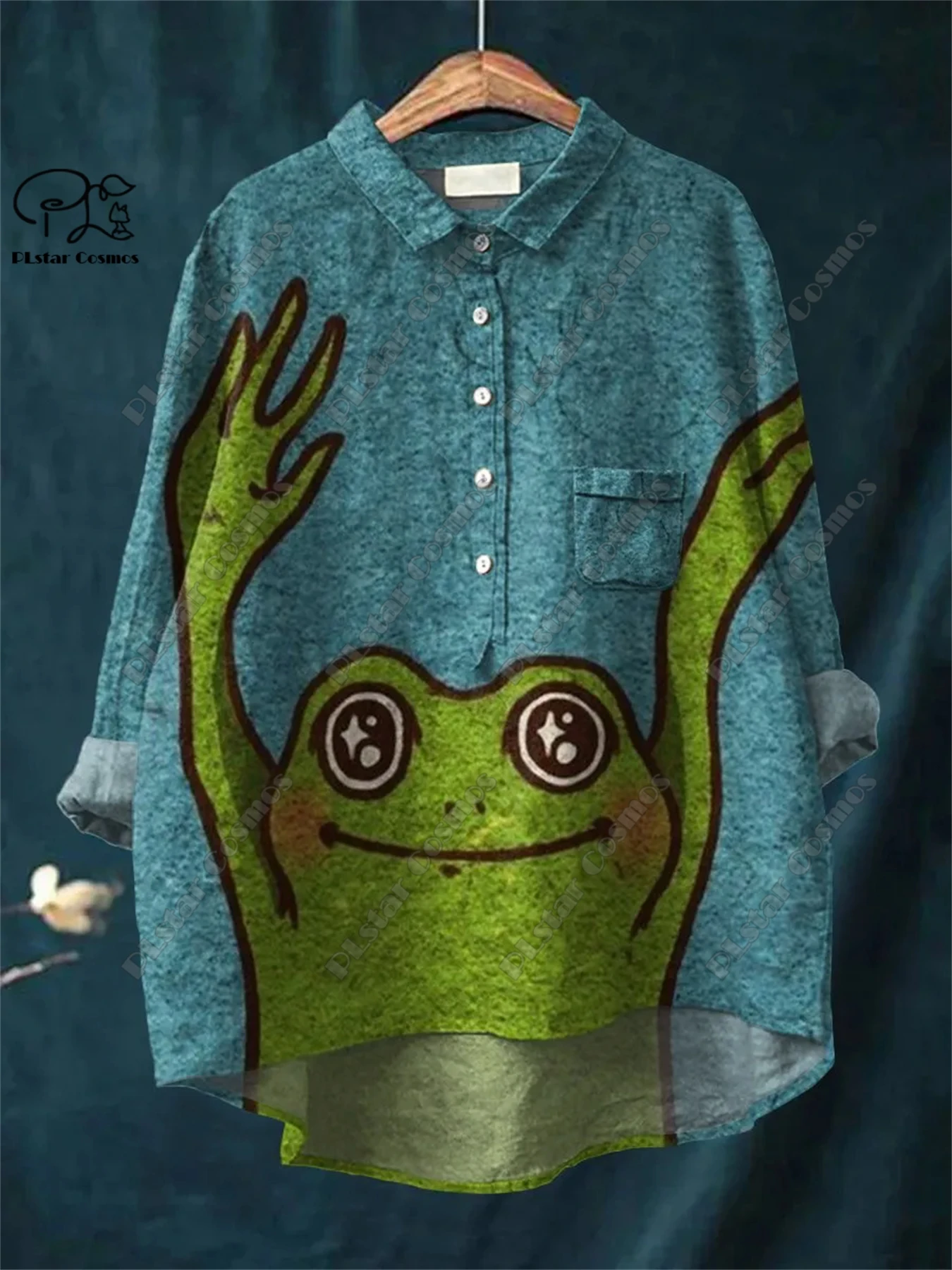 PLstar Cosmos New 3D Printed Frog Women's Fun Casual Loose Open-front Bandeau Shirt K-5
